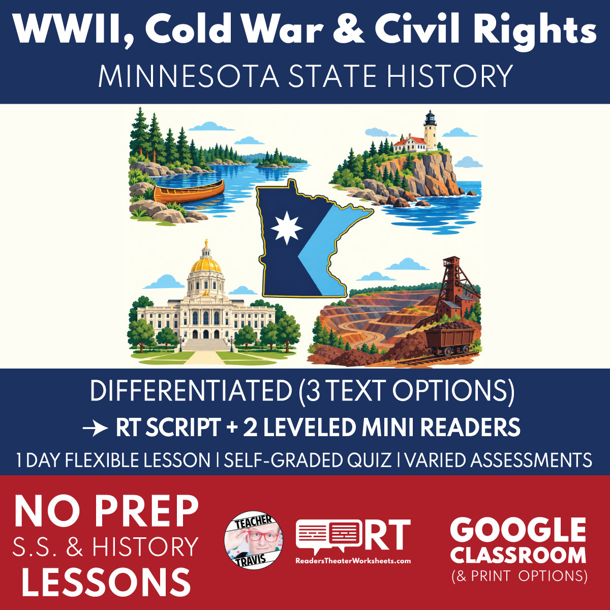 Minnesota State History | World War II, Cold War, and Civil Rights RT Script and Mini Readers | Grades 6-8