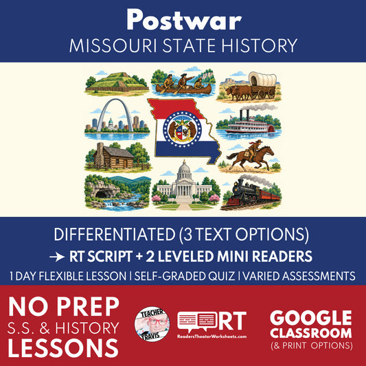 Missouri State History | Postwar Missouri RT Script & Mini Readers | Grades 3-5