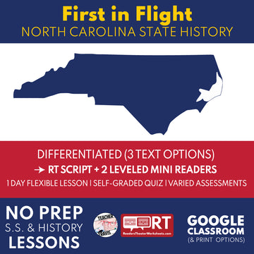 North Carolina State History | First in Flight Wright Brothers RT Script and Mini Readers | Grades 3-5