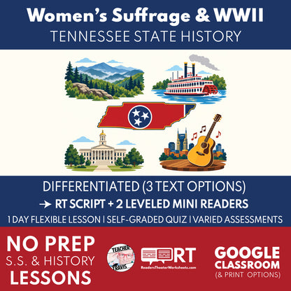 Tennessee State History | Tennessee from Women’s Suffrage to World War II RT Script & Mini Readers | Grades 3-5