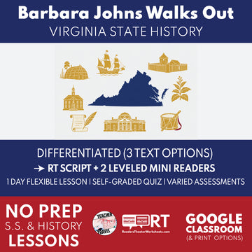 Virginia State History | Barbara Johns Walks Out RT Script and Mini Readers | Grades 3-5