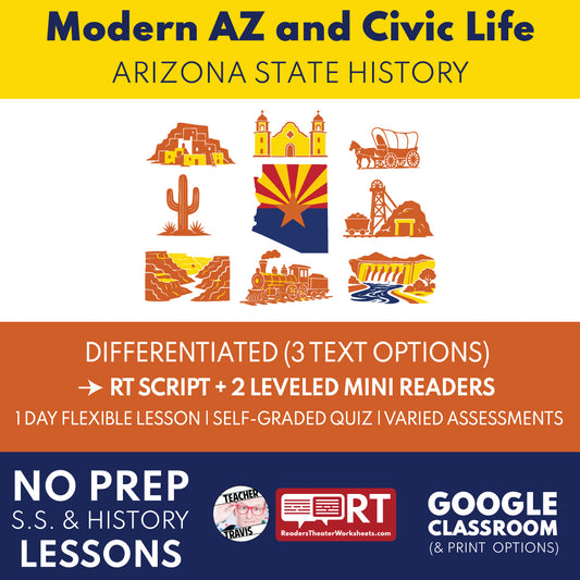 Arizona State History | Modern Arizona and Civic Life RT Script and Mini Readers | Grades 3-5