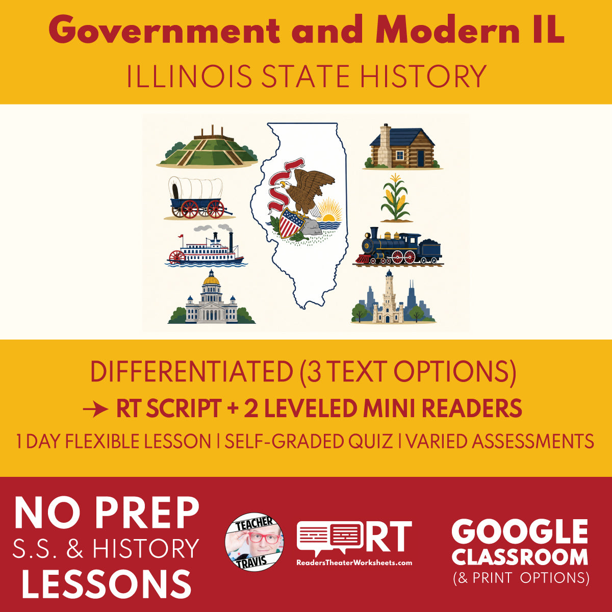 Illinois State History | Government and Modern Illinois RT Script and Mini Readers | Grades 3-5