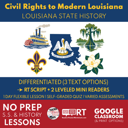 Louisiana State History | Civil Rights to Modern Louisiana RT Script & Mini Readers | Grade 7