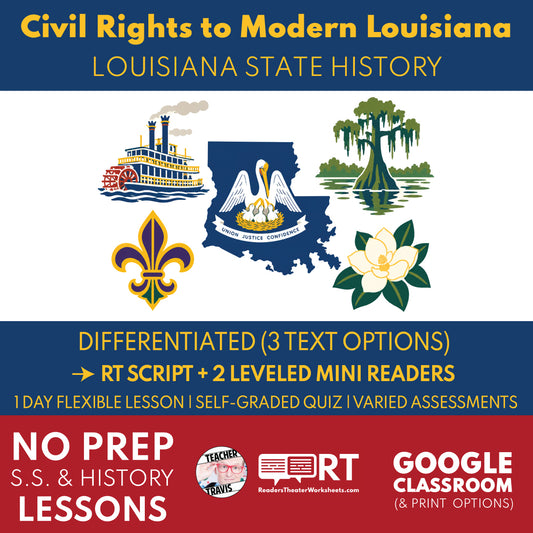 Louisiana State History | Civil Rights to Modern Louisiana RT Script & Mini Readers | Grade 7