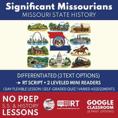 Missouri State History | Significant Missourians RT Script & Mini Readers | Grades 3-5
