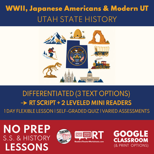 Utah State History | World War II, Japanese American Incarceration, Public Lands, and Modern Utah RT Script and Mini Readers | Grades 3-5