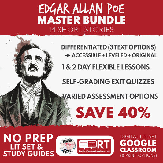 Edgar Allan Poe Master Bundle | 14 Differentiated Study Guides & Assessments for Students cover image