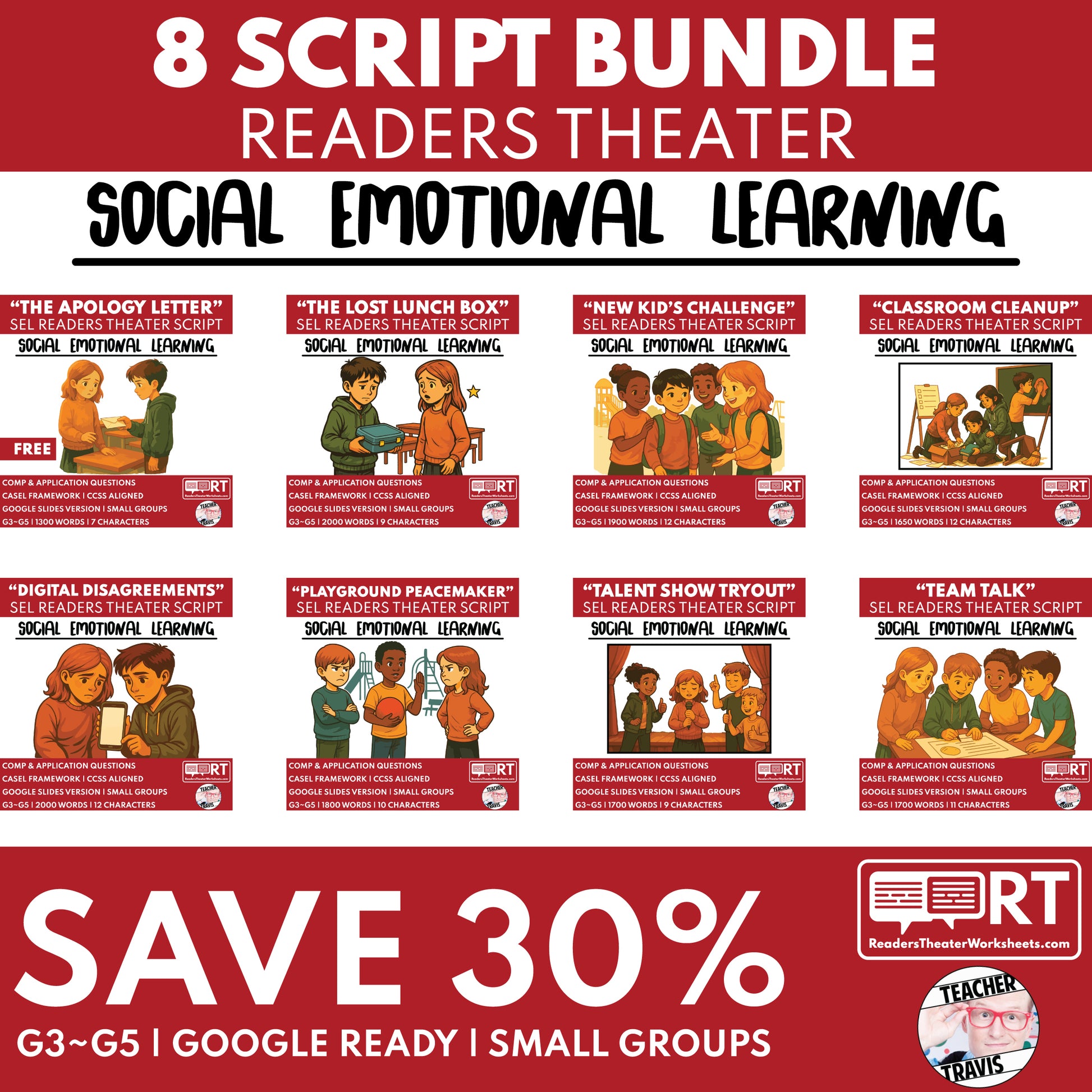 Social Emotional Learning Readers Theater Script Bundle (8) SAVE 30% - ["Bundle","Grades 3-5","Social Emotional Learning"]