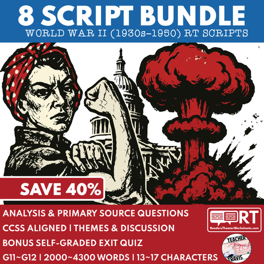 8 Readers Theater Script Bundle for World War II (WWII 1930-1950) U.S. History