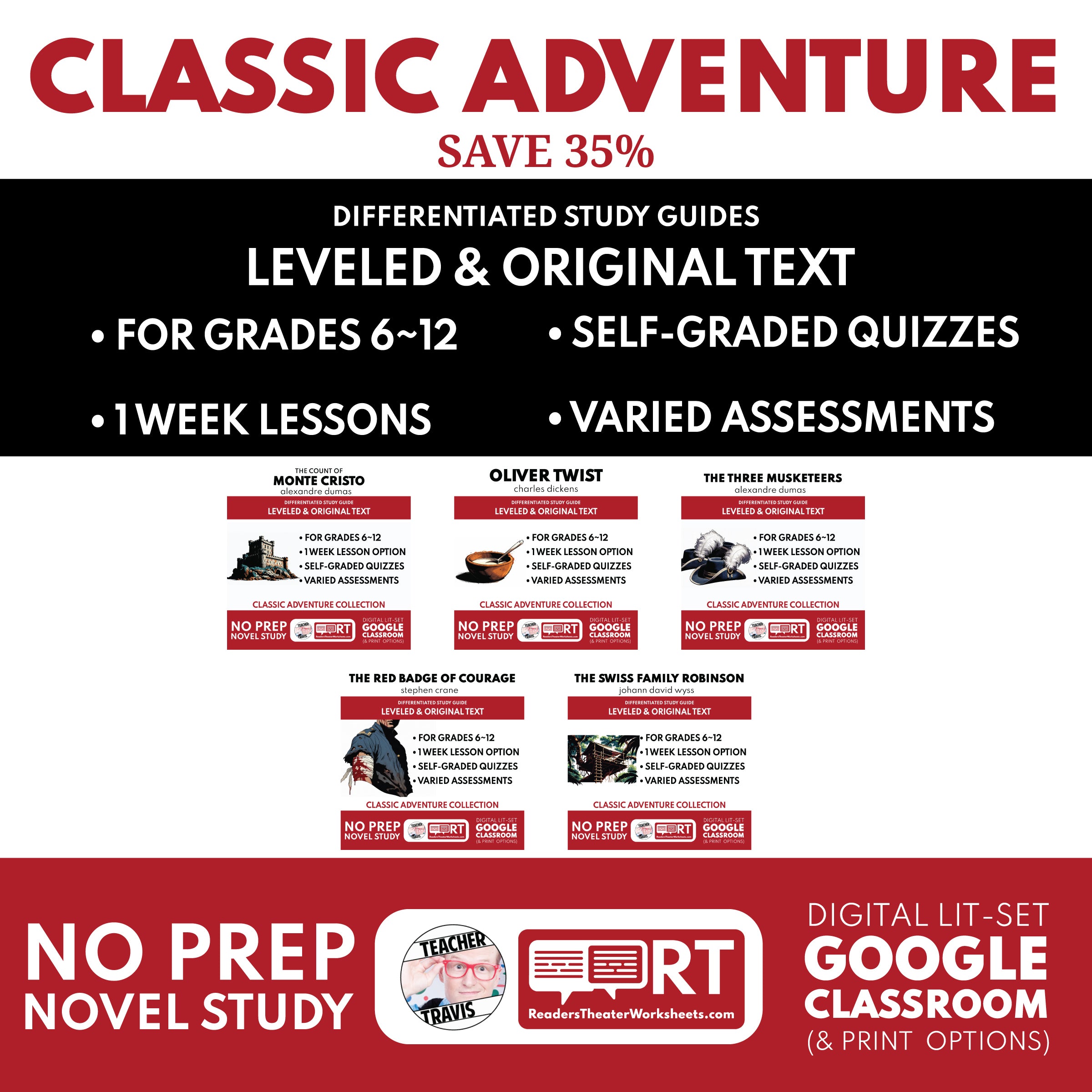 Classic Adventure Lit Study Guides Bundle | Grades 6-12 – Reader's ...