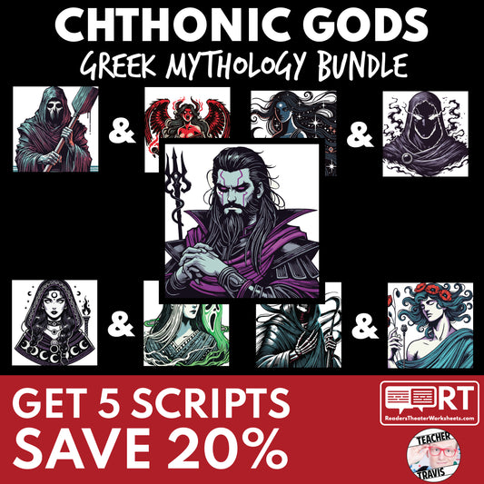 Chthonic Gods of Greek Mythology | 5 Reader's Theater Scripts | SAVE 20% - ["Bundle","Chthonic Gods","Grades 6-8","Grades 9-12","Greek Mythology","Greek Mythology for Google Classroom"]