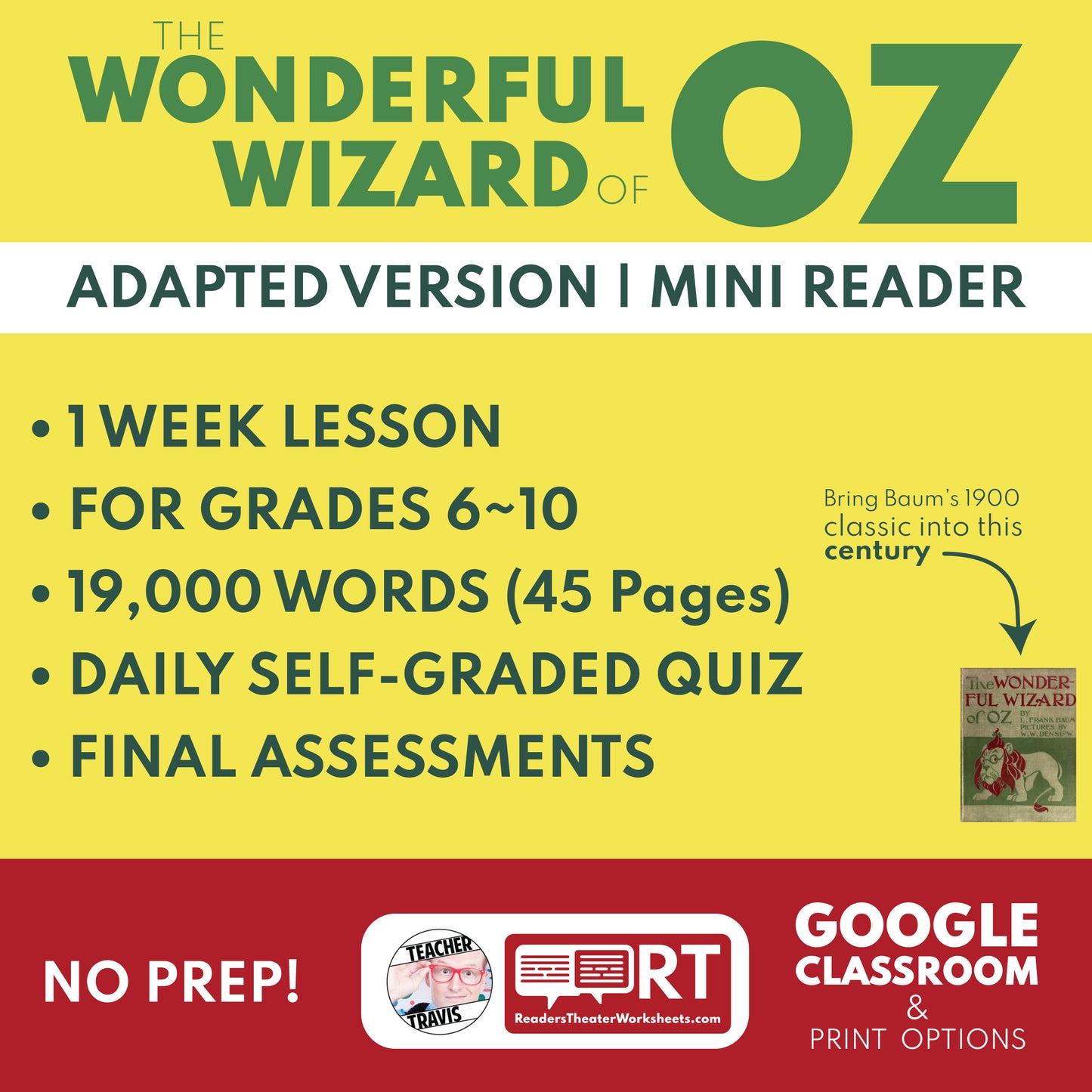 The Wonderful Wizard of Oz | Full Week Lesson | Adapted Version Text | No Prep