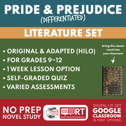 Pride and Prejudice Differentiated Novel Study | ELA Literature | Austen Lit Set for High School