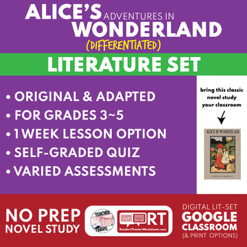 Alice’s Adventures in Wonderland Differentiated Novel Study | Carroll | Literature Set for Grades 3 to 5
