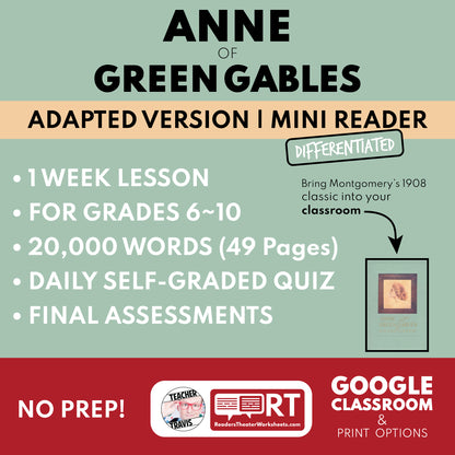 Anne of Green Gables | Full Week Lesson | Adapted Version | Montgomery | No Prep