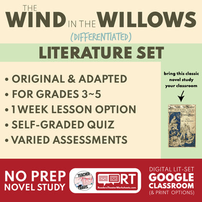 The Wind in the Willows Differentiated Novel Study | Grahame | Literature Set for Grades 3 to 5
