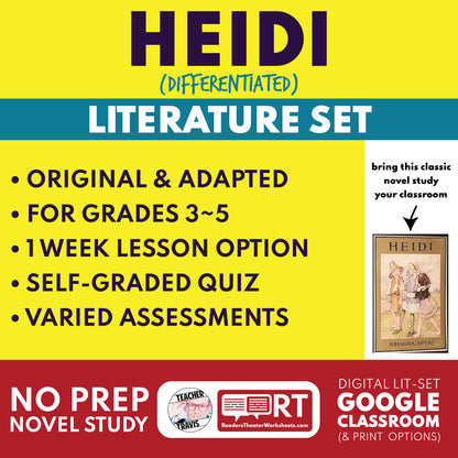 Heidi Differentiated Novel Study | Spyri | Literature Set for Grades 3 to 5