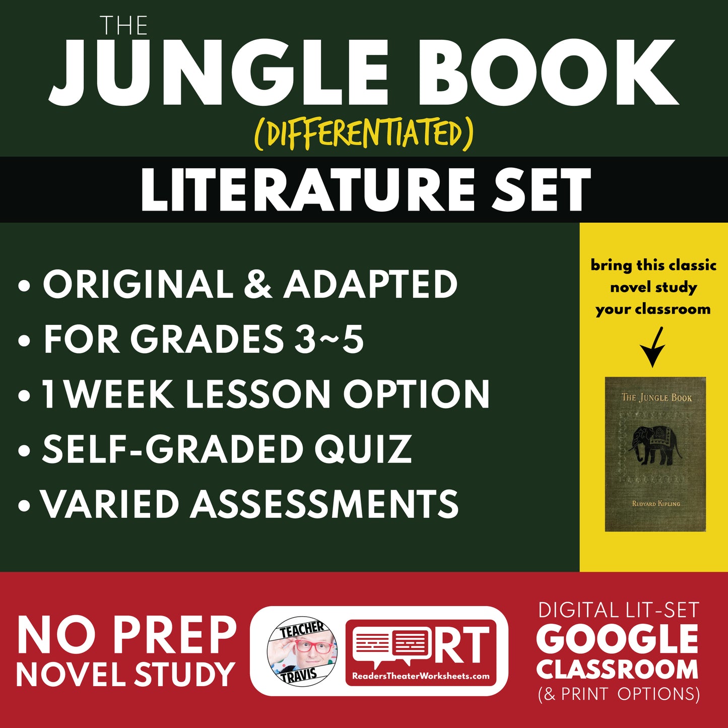 The Jungle Book Differentiated Novel Study | Kipling | Literature Set for Grades 3 to 5