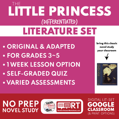 A Little Princess Differentiated Novel Study | Burnett | Literature Set for Grades 3 to 5