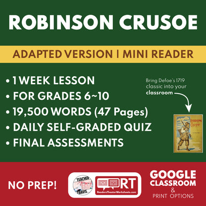 Robinson Crusoe | Full Week Lesson | Adapted Version | Defoe | No Prep