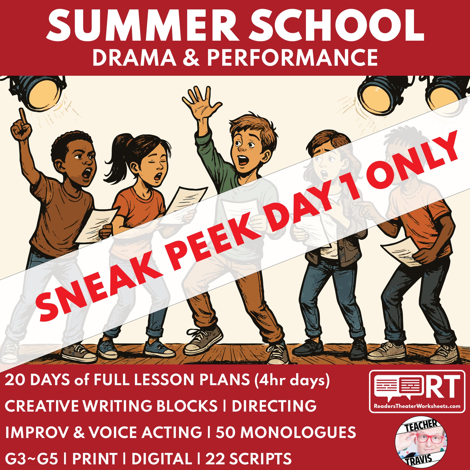 Free Summer School Drama Program Curriculum (Day 1 Sneak Peek) - ["100% FREE","Grades 3-5","Summer School"]