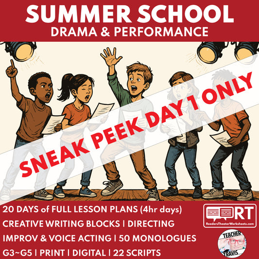 Free Summer School Drama Program Curriculum (Day 1 Sneak Peek) - ["100% FREE","Grades 3-5","Summer School"]