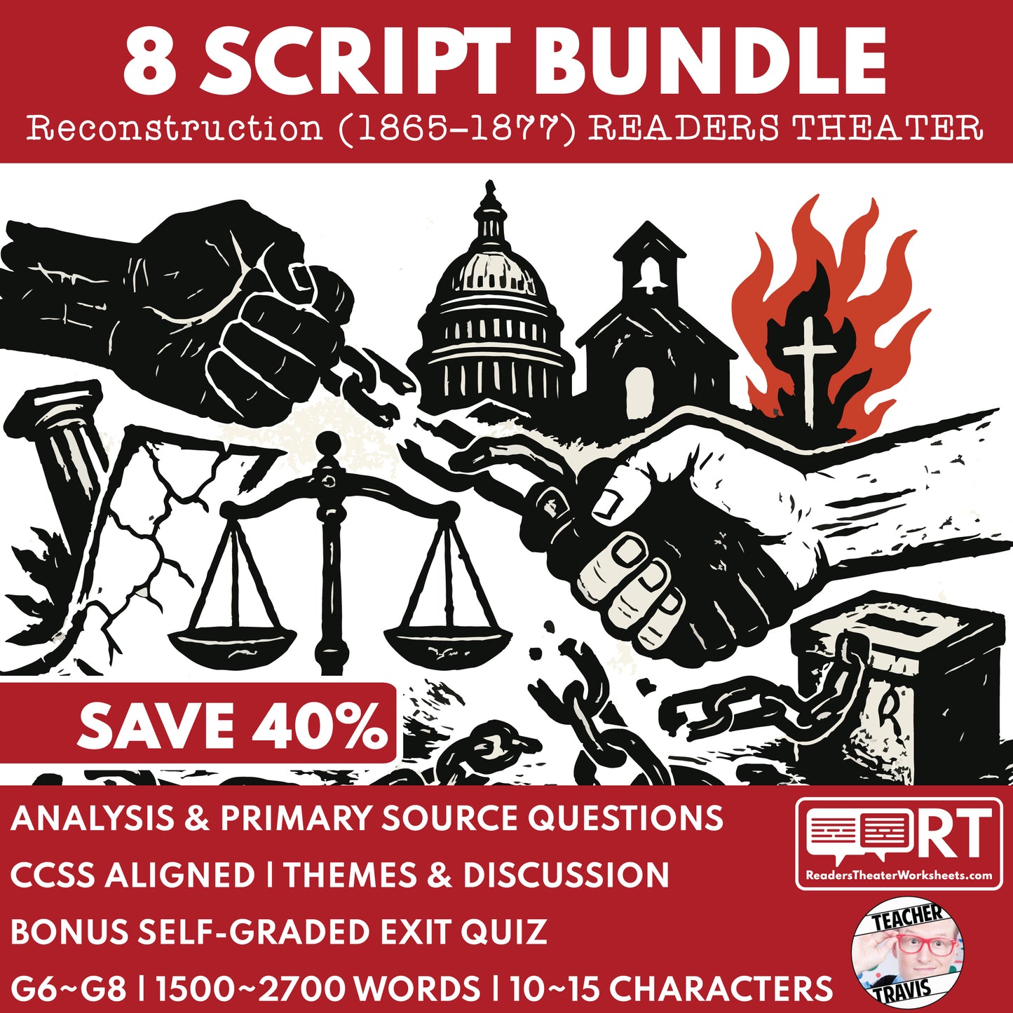 8 Readers Theater Bundle for Reconstruction Era (1865 - 1877) U.S. History - ["Bundle","Grades 6-8","U.S. History - Reconstruction Era"]