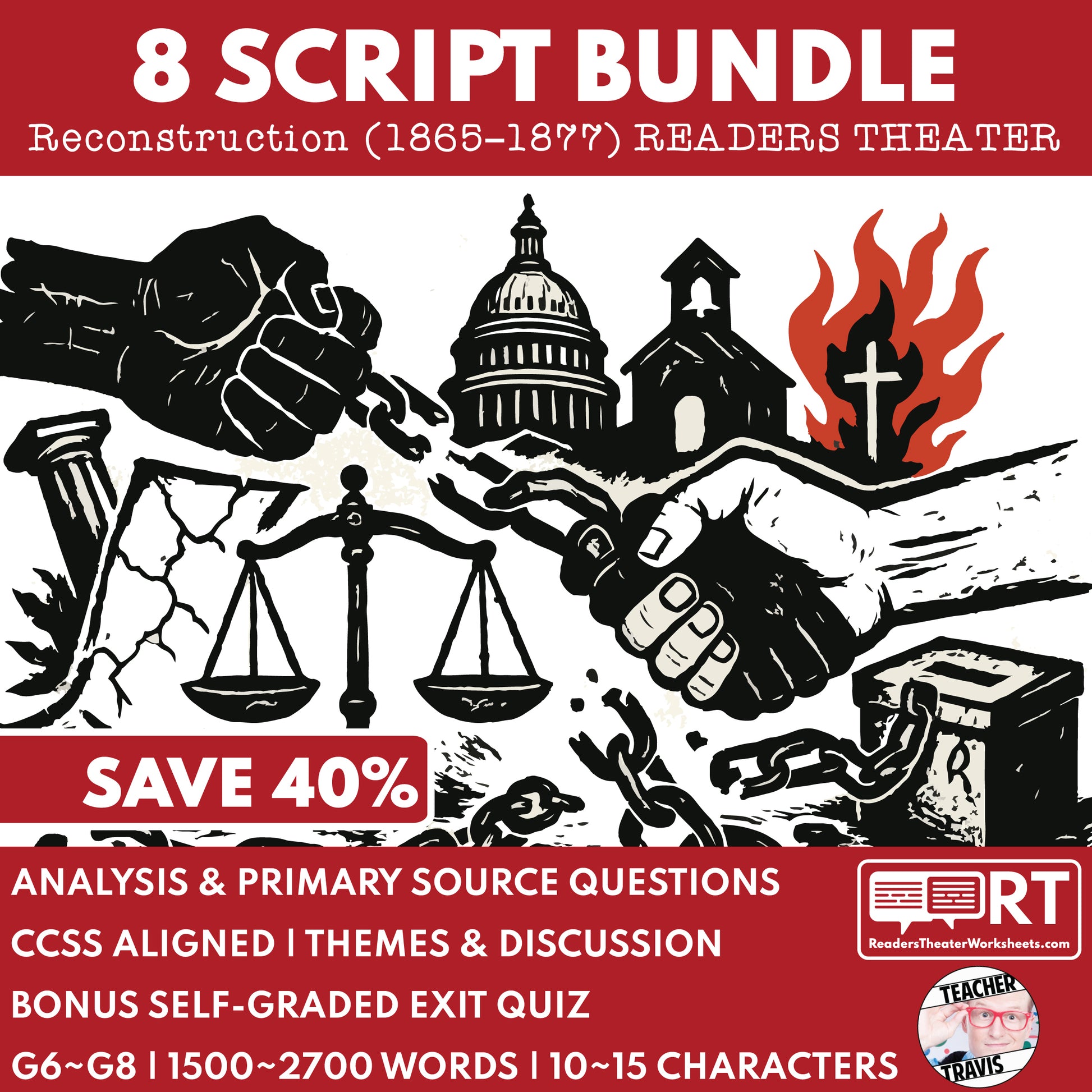 8 Readers Theater Bundle for Reconstruction Era (1865 - 1877) U.S. History - ["Bundle","Grades 6-8","U.S. History - Reconstruction Era"]