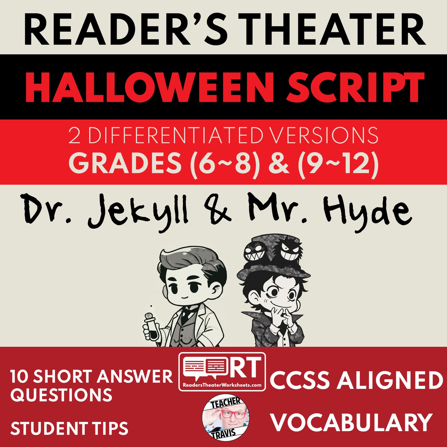 Dr. Jekyll and Mr. Hyde Reader's Theater Script - ["Differentiated","Grades 6-8","Grades 9-12","Halloween Script"]