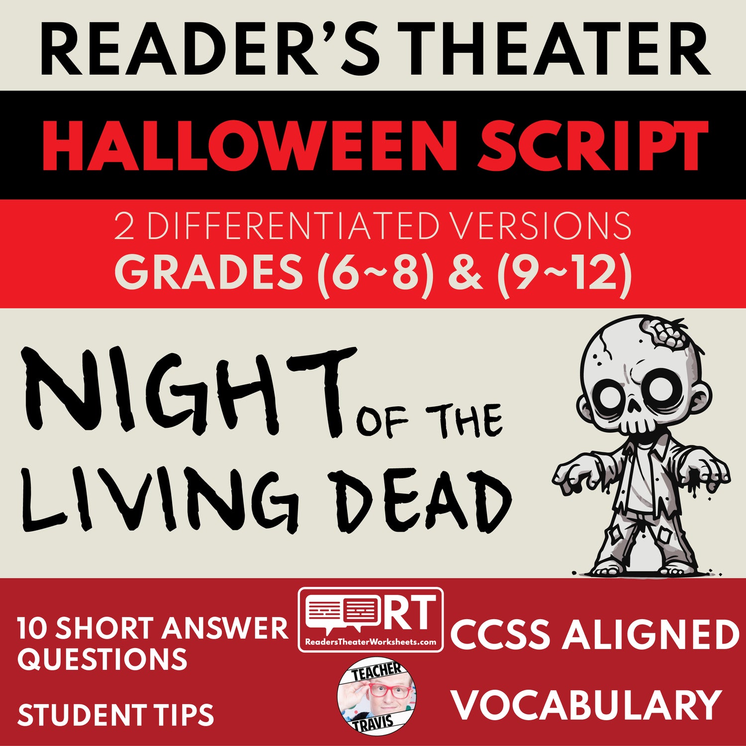 Night of the Living Dead Reader's Theater Script - ["Differentiated","Grades 6-8","Grades 9-12","Halloween Script"]
