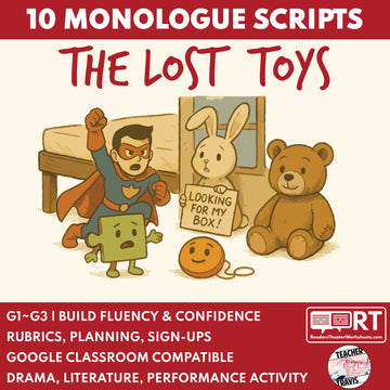10 Lost Toys Monologue Scripts for Grades 1 to 3 | No Prep | Print & Go!