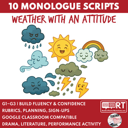 10 Weather with an Attitude Monologue Scripts for Grades 1 to 3 | No Prep | Print & Go! - ["Grades 1-2","Grades 3-5","Monologue"]