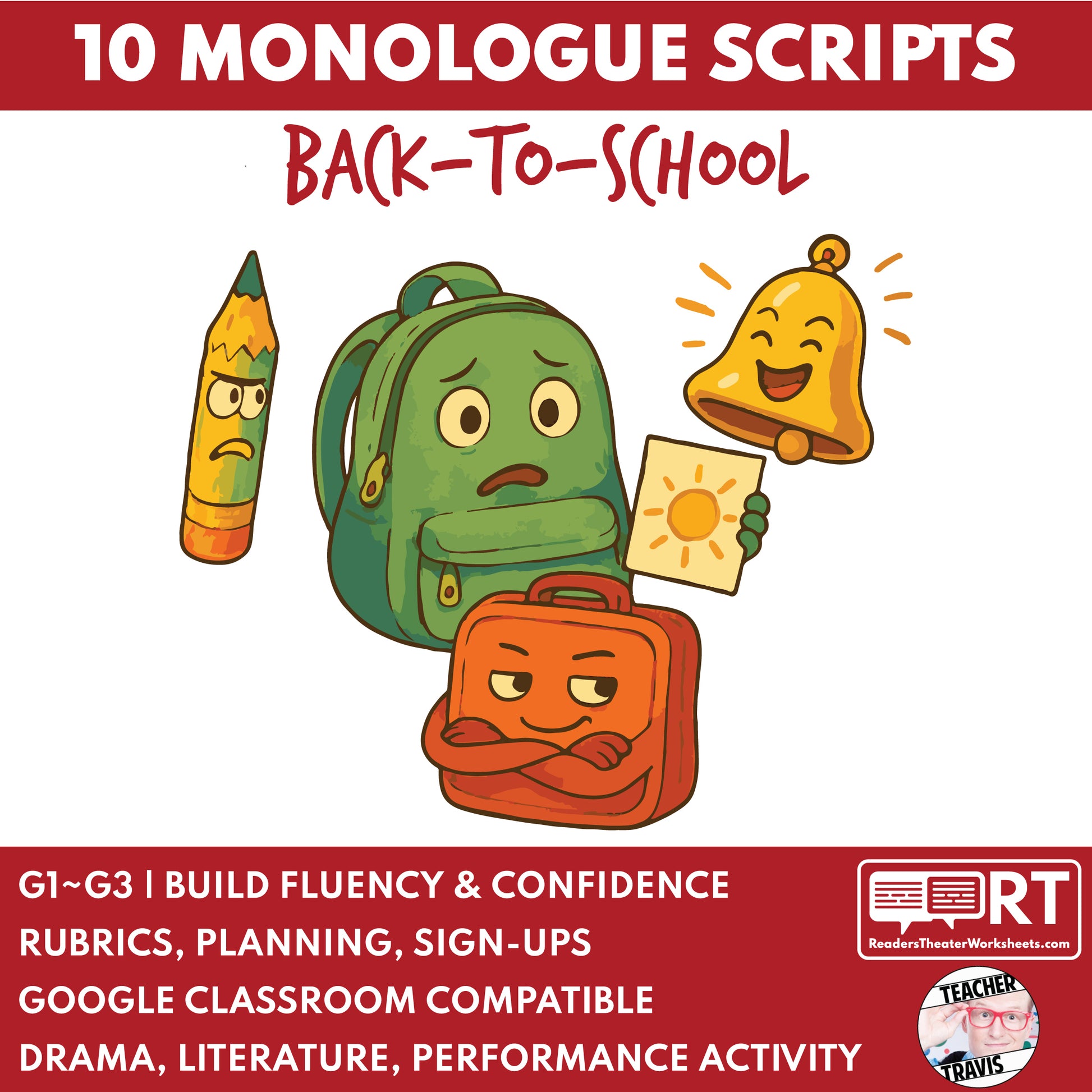 10 Back-to-School Monologue Scripts for Grades 1 to 3 | No Prep | Print & Go! - ["Grades 1-2","Grades 3-5","Monologue"]
