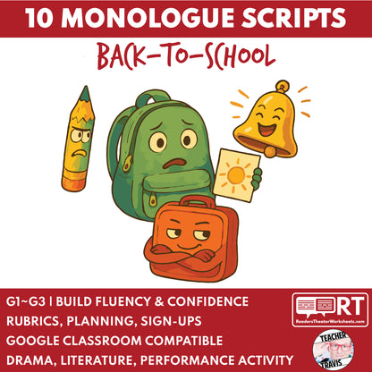 10 Back-to-School Monologue Scripts for Grades 1 to 3 | No Prep | Print & Go! - ["Grades 1-2","Grades 3-5","Monologue"]