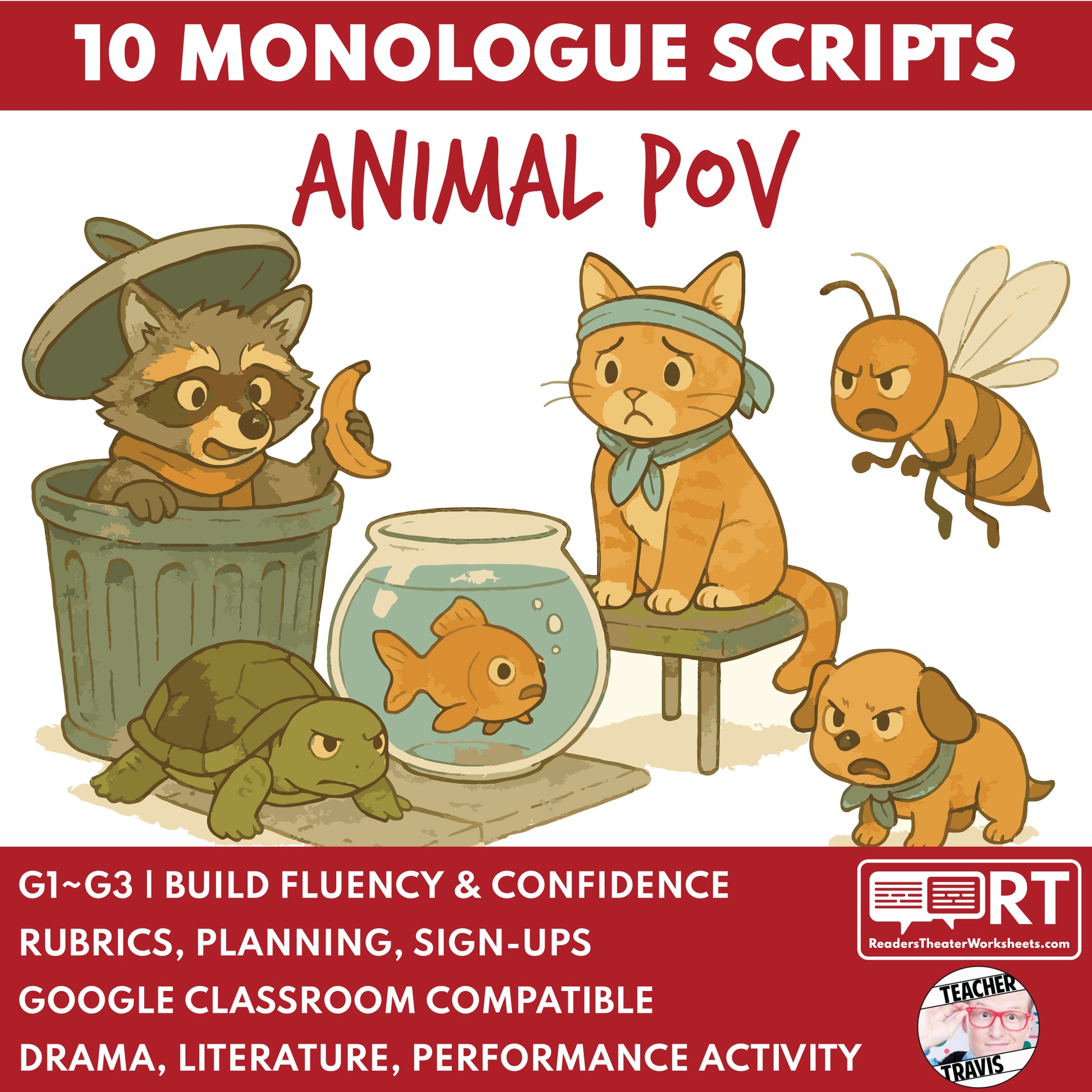 10 Short Animal POV Monologue Scripts for Grades 1 to 3 | No Prep | Print & Go! - ["Grades 1-2","Grades 3-5","Monologue"]