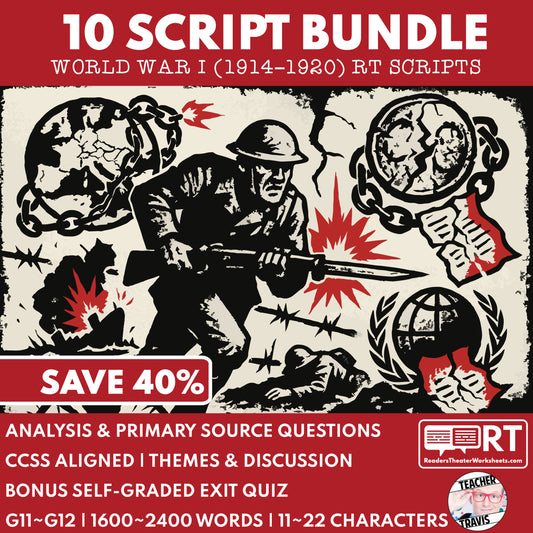 10 Readers Theater Script Bundle for World War I (WWI 1914–1920) U.S. History