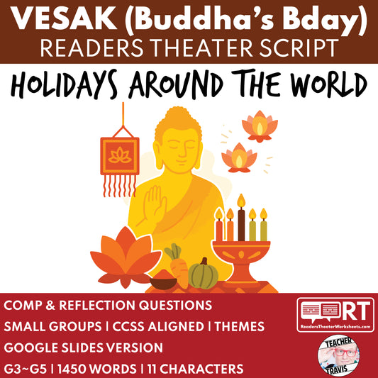 Vesak - Buddha’s Birthday | Holiday Readers Theater Script for Grades 3 to 5 - ["Grades 3-5","Holidays Around the World","Small Groups"]