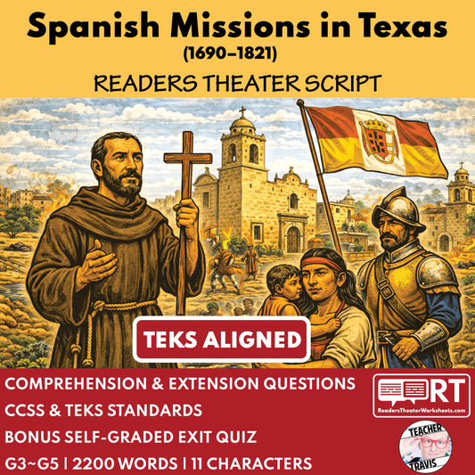 Texas State History | Spanish Missions in Texas Readers Theater Script | Grades 3-5 cover image