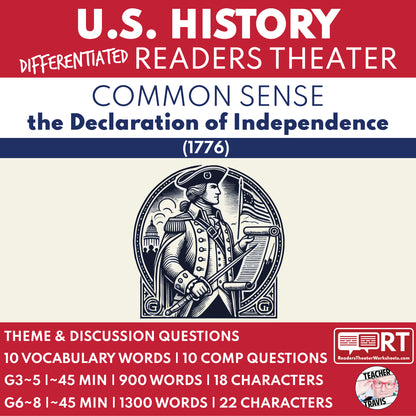 Common Sense | Declaration of Independence | U.S. History Readers Theater Script - ["Differentiated","Grades 3-5","Grades 6-8","Thomas Paine","U.S. History - Revolutionary War"]