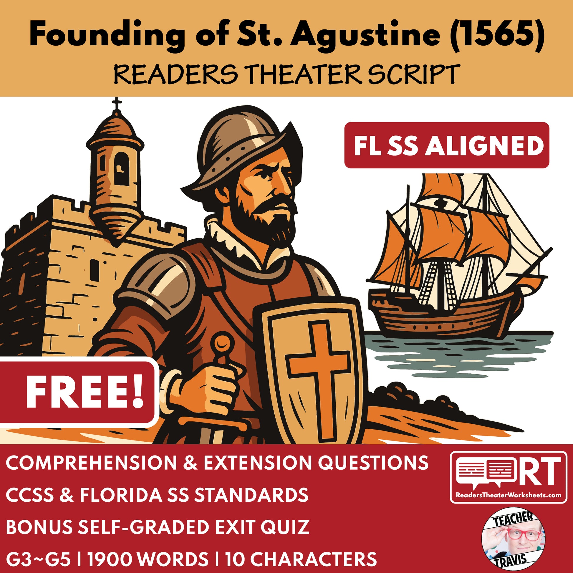Founding of St. Augustine Readers Theater Script | Grades 3-5 - ["100% FREE","Florida State History","Grades 3-5","Readers Theater"]