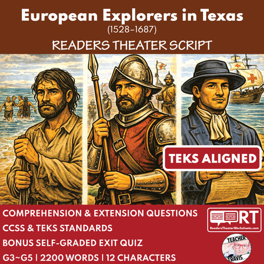 Texas State History | European Explorers in Texas Readers Theater Script | Grades 3-5 cover image