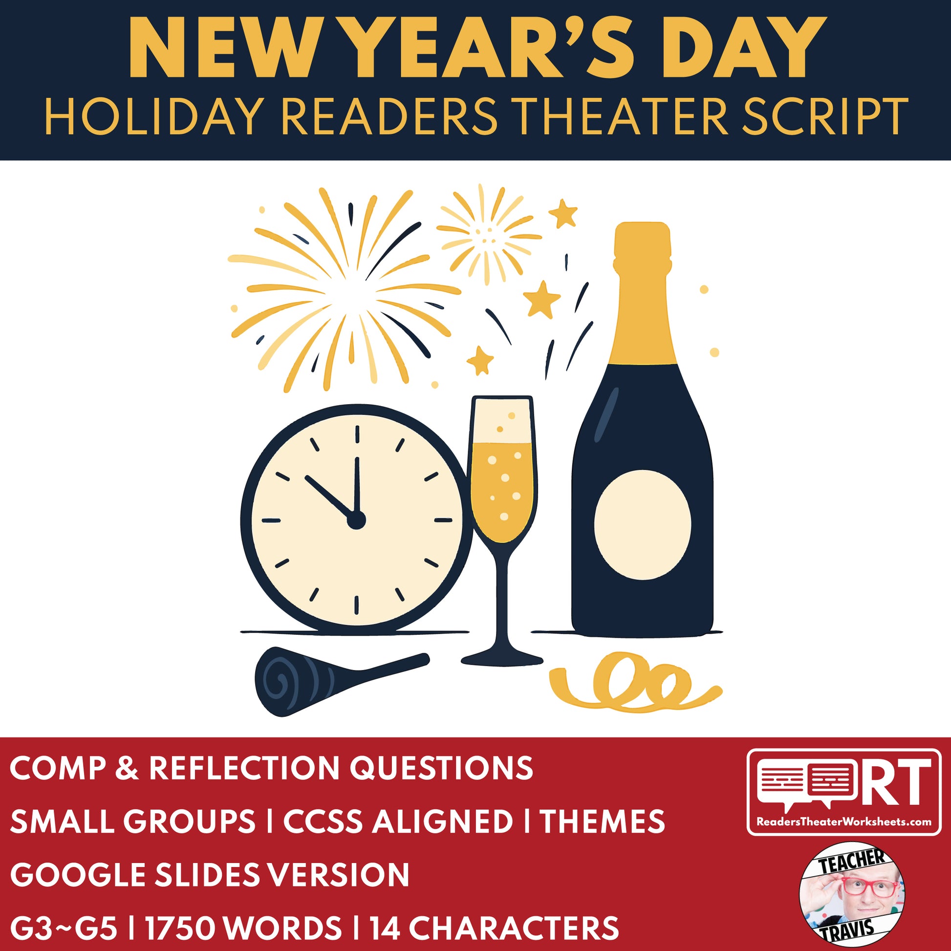 New Year’s Day | Holiday Readers Theater Script for Grades 3 to 5 | Resolutions - ["Grades 3-5","Small Groups","Winter Holidays"]