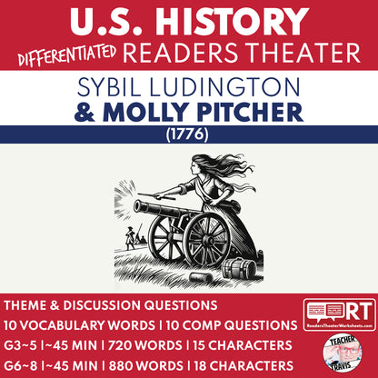Sybil Ludington and Molly Pitcher | U.S. History Readers Theater Script - ["Differentiated","Grades 3-5","Grades 6-8","U.S. History - Revolutionary War"]