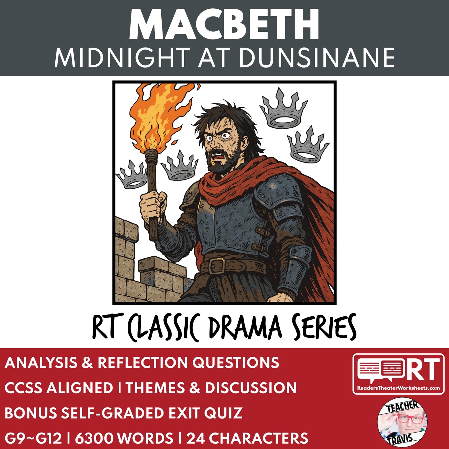 Macbeth "Midnight at Dunsinane" Readers Theater Script - ["Classical Drama Series","Grades 6-8","Grades 9-12","Self-Graded Quiz"]