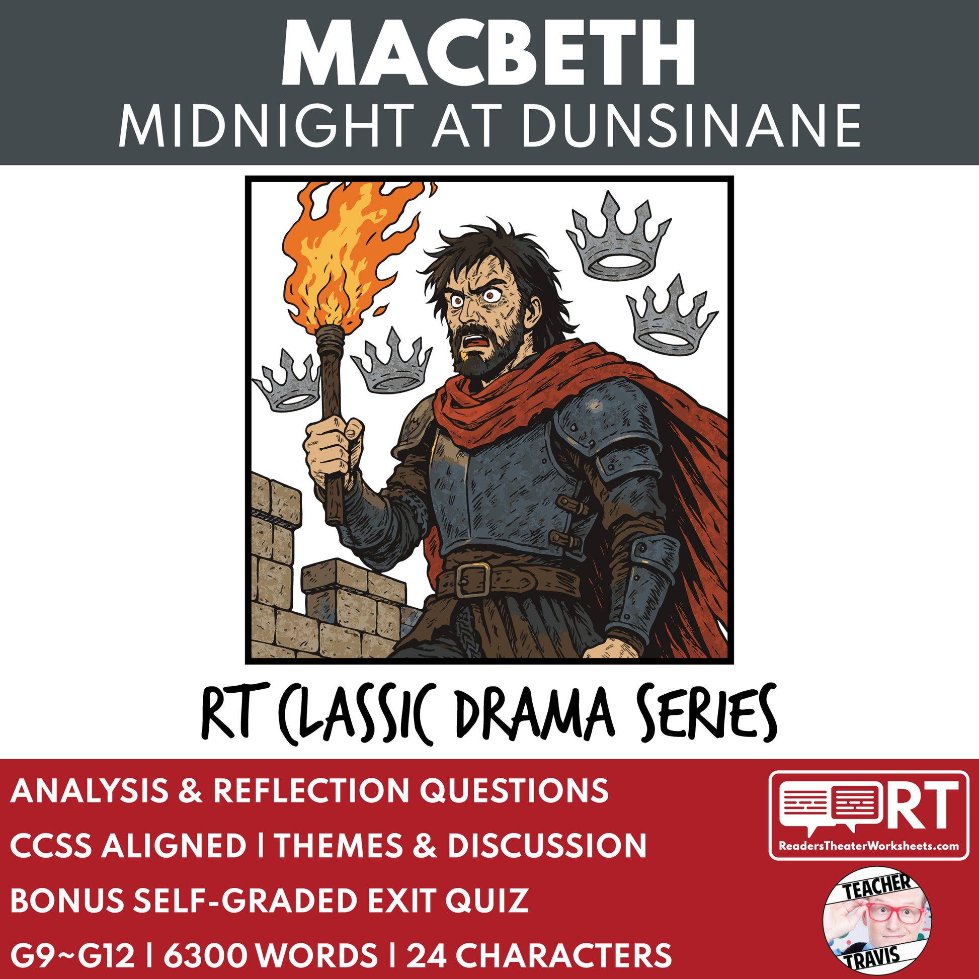 Macbeth "Midnight at Dunsinane" Readers Theater Script - ["Classical Drama Series","Grades 6-8","Grades 9-12","Self-Graded Quiz"]