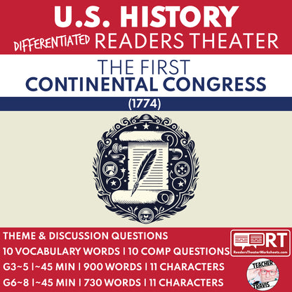 The First Continental Congress | U.S. History Readers Theater Script - ["Differentiated","Grades 3-5","Grades 6-8","U.S. History - Revolutionary War"]