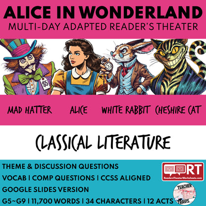 Alice in Wonderland Adapted Reader's Theater Script | Based on Carroll's Story - ["Classical Literature","Grades 3-5","Grades 6-8"]