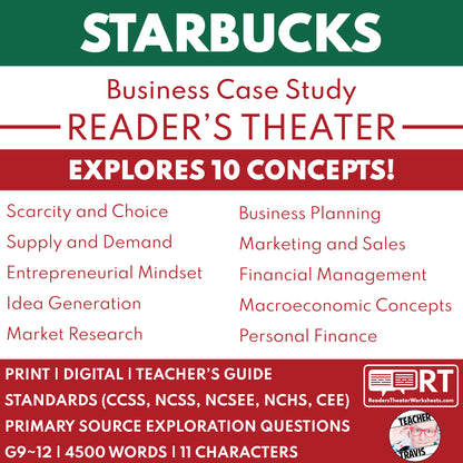 Starbucks Intro to Business Case Study | Reader’s Theater Format | Econ 101 - ["Business Case Study","Entrepreneurship","Grades 9-12"]