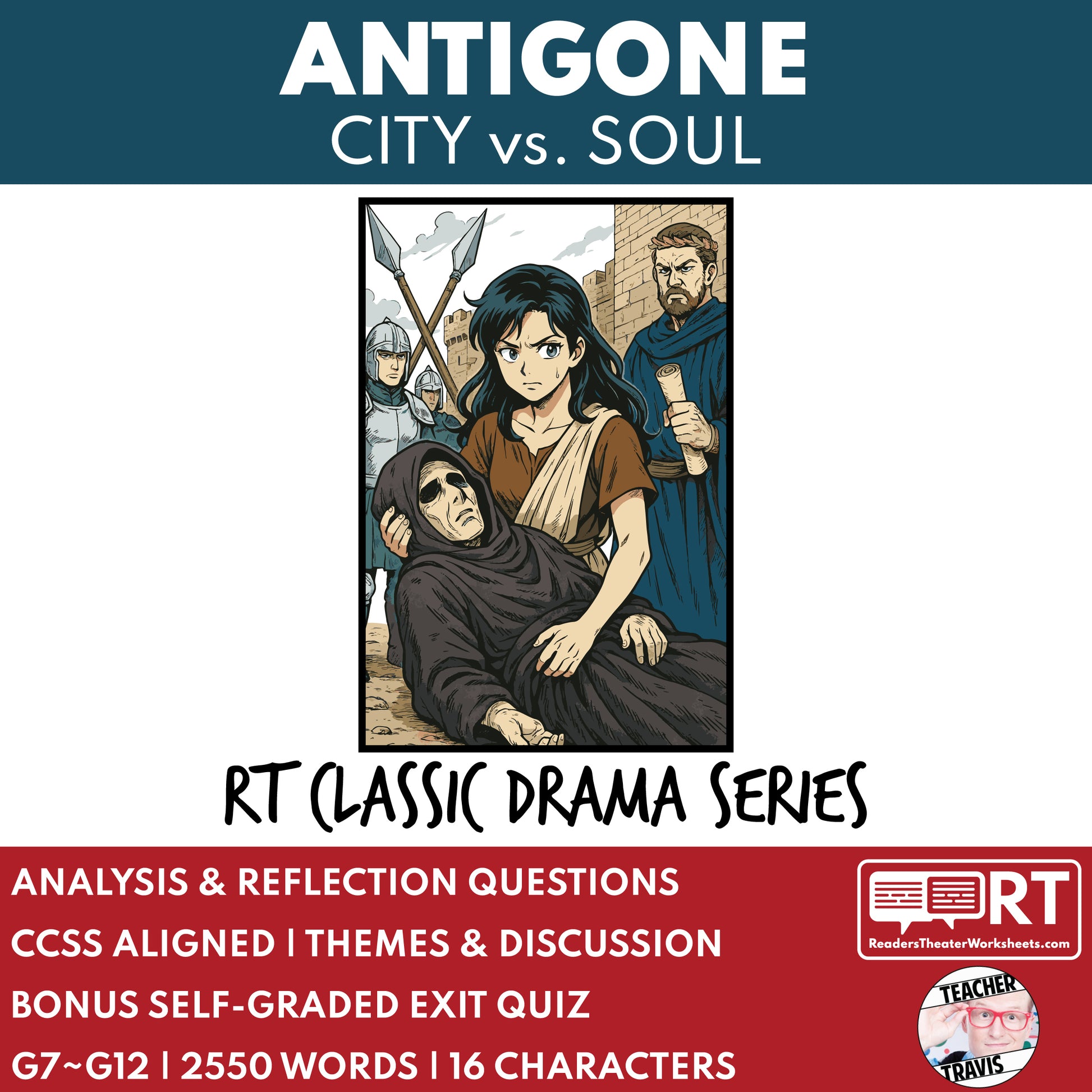 Antigone "City vs. Soul" Readers Theater Script | Classical Dramas | Sophocles - ["Classical Drama Series","Grades 6-8","Grades 9-12","Self-Graded Quiz"]